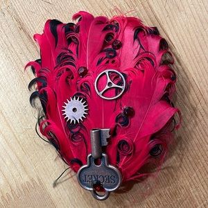 Red feather steampunk hair clip